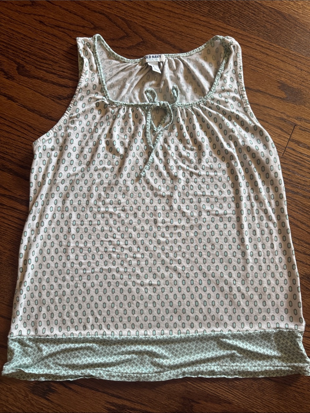 Old Navy Cream Tank with Light Green Pattern with Tie Neck, M